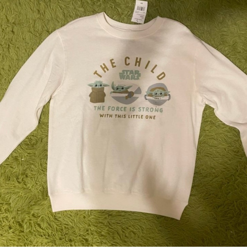 Star Wars White Cotton Sweatshirt Baby Yoda Mandalorian